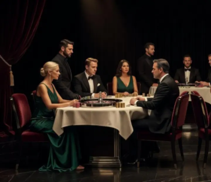 Elegantný večer s tematickými stolmi a tmavou atmosférou v štýle kasína